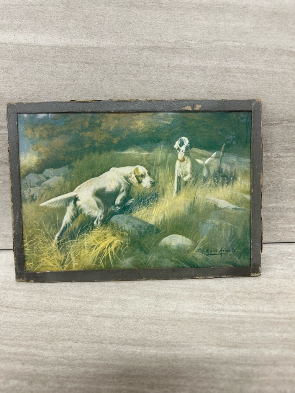 Vintage English Setters Gustav Muss Arnolt Glass Chromolithograph 8x5